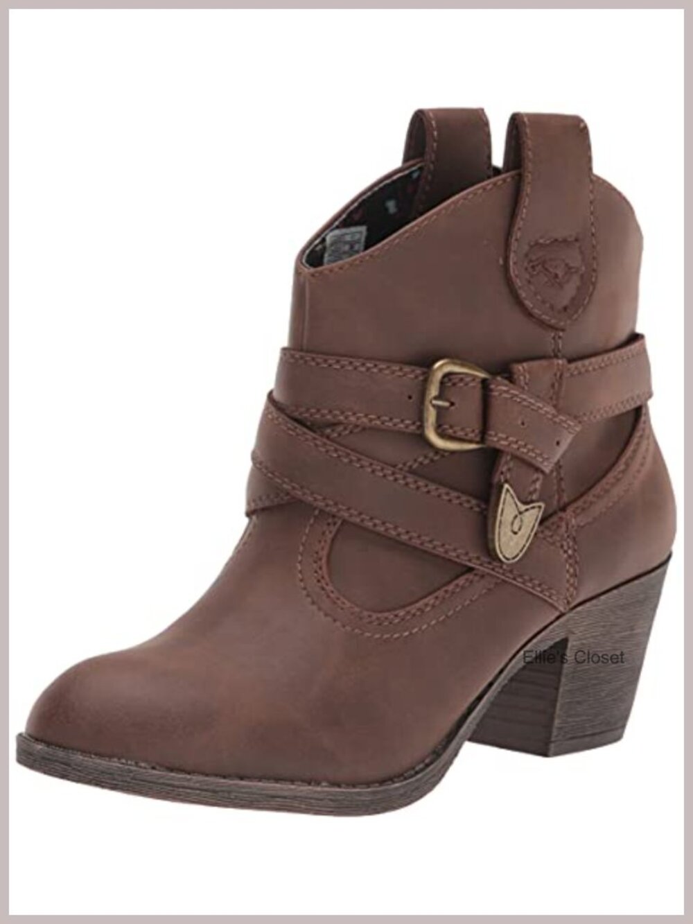 Western Low Ankle Bootie Faux Stacked Heel Slip On Boot